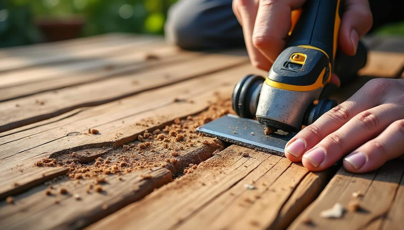 Terrasse en bois : usure localisée et réparation efficace